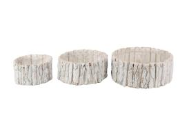 Plantenbakken Houtstrips white wash set van 3